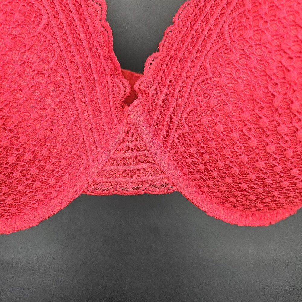 Auden Bra Womens 44DD Red Lace Push Up Comfort Wire Plunge Plus Size Underwire - Picture 8 of 16